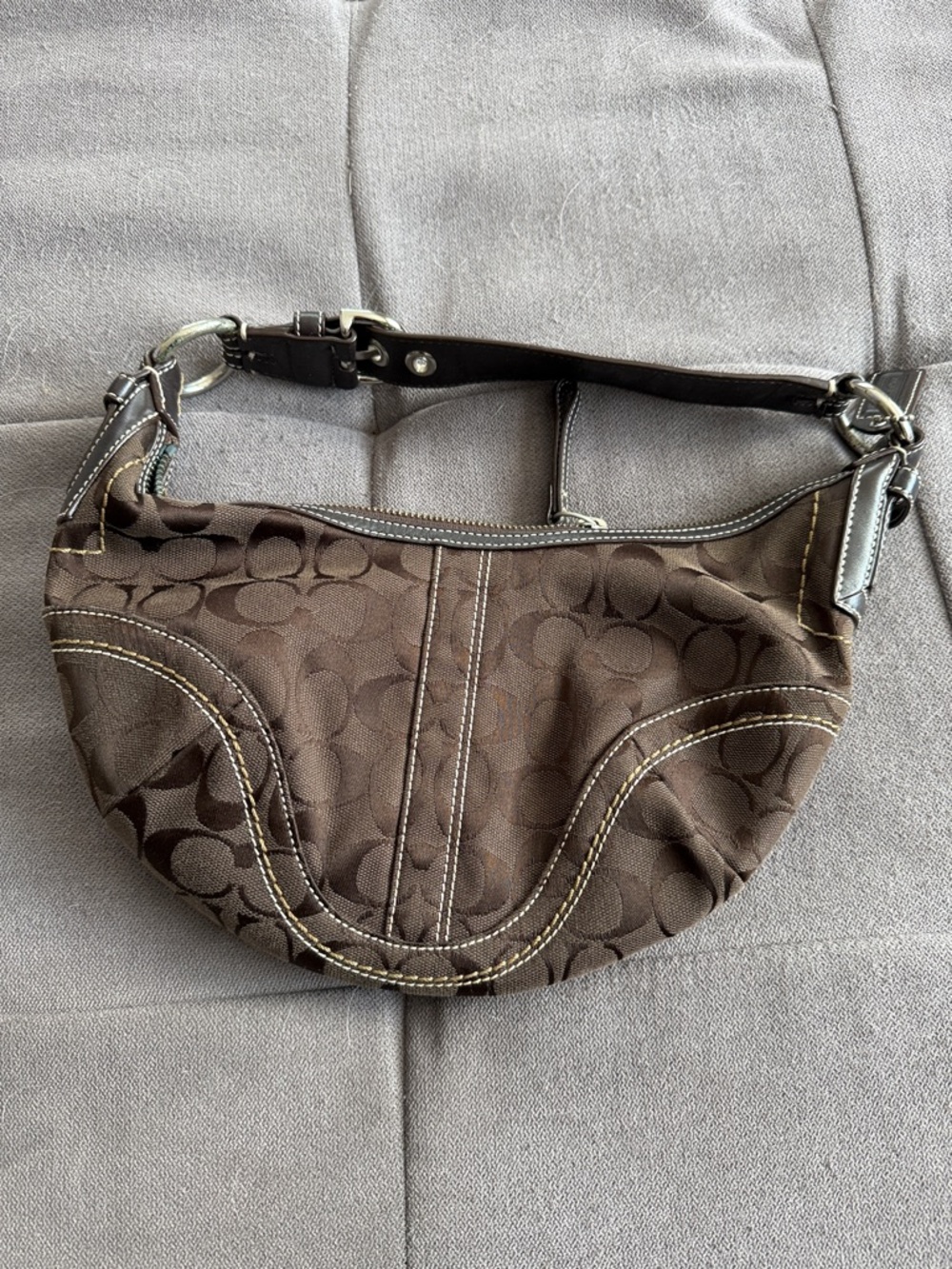 Coach Brown Signature Canvas Hobo Shoulder Bag with Dark Trim